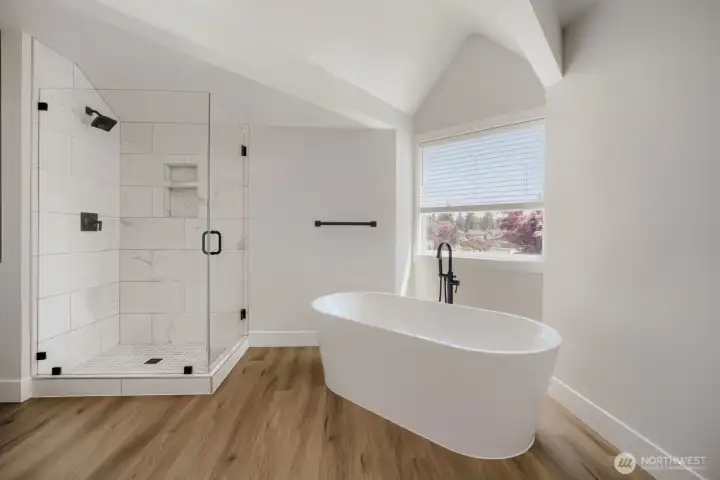 Soaking tub and separate shower