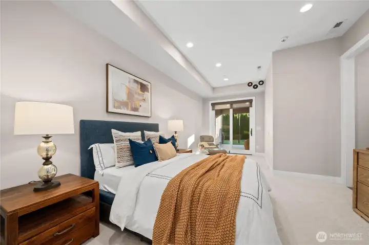 A guest bedroom with no stair access ideal for multigenerational living or entertaining
