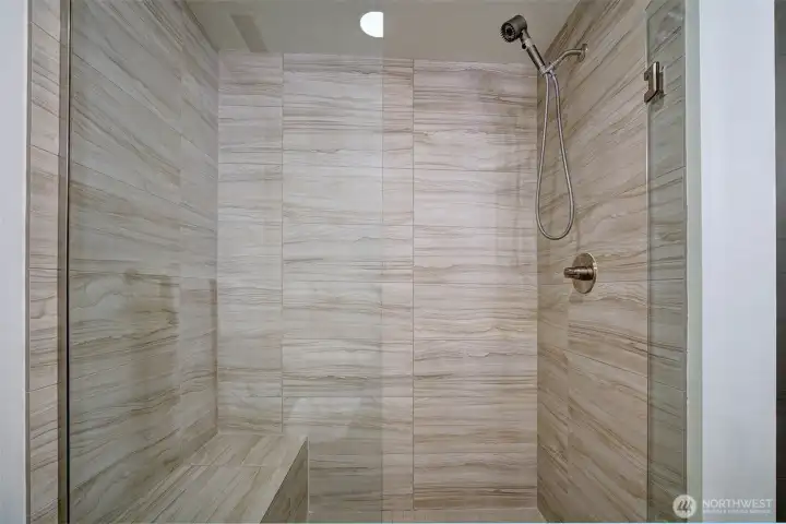 Step-in shower in primary bathroom.