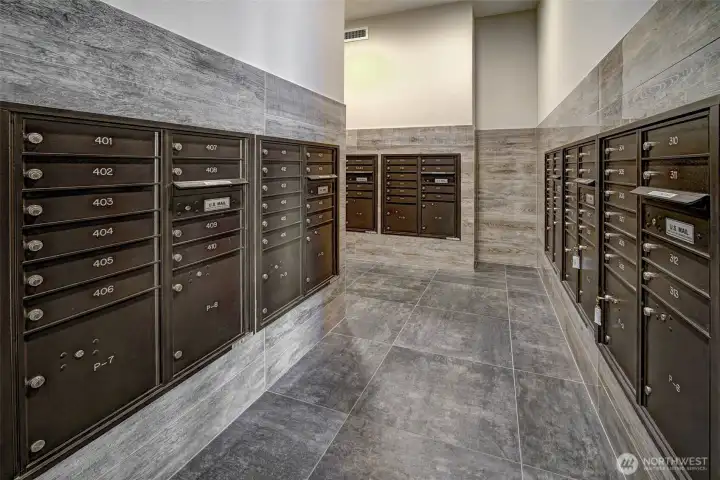 Secure mail room is right down the hall and next to package room.
