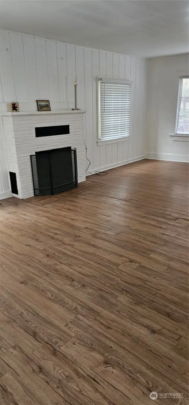 Living room with wood fireplace