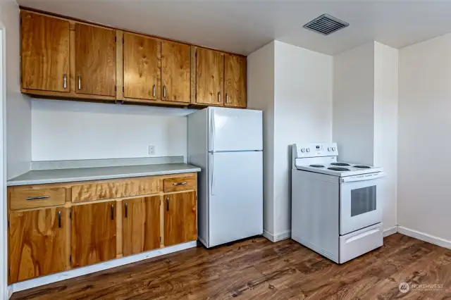 Plenty of counter space.  Refrigerator is brand new.