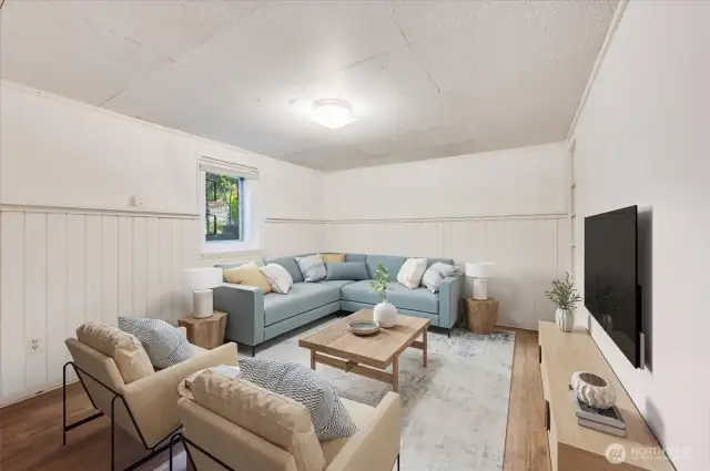 Virtual staged TV room.
