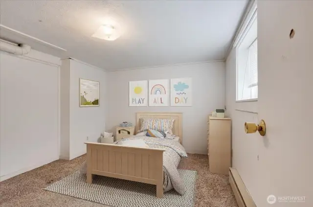 Virtually staged bedroom.
