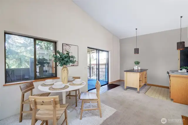 Kitchen and dining area (end wall photo is virtually enhanced)