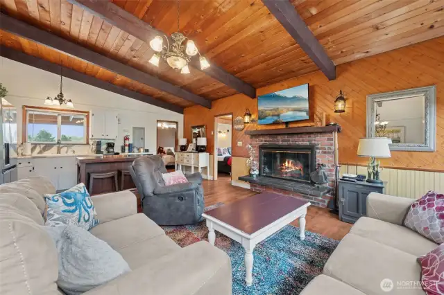 Cozy living room surrounding the fireplace