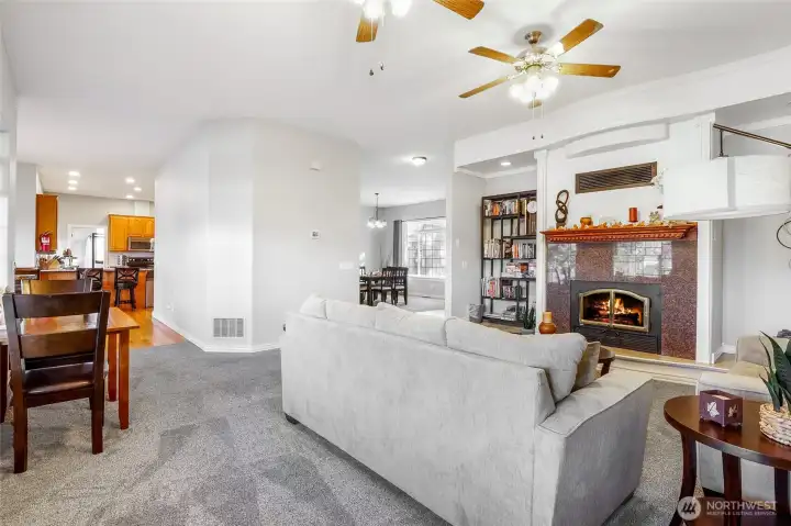 Wood fireplace for those chilly fall and winter evenings. Provides an amazing ambience.