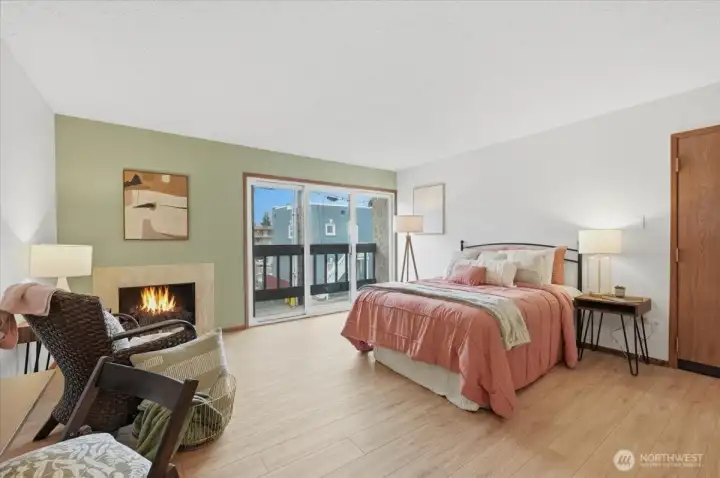 Flexible space.  Staged as a primary suite, doorway accesses short hall.