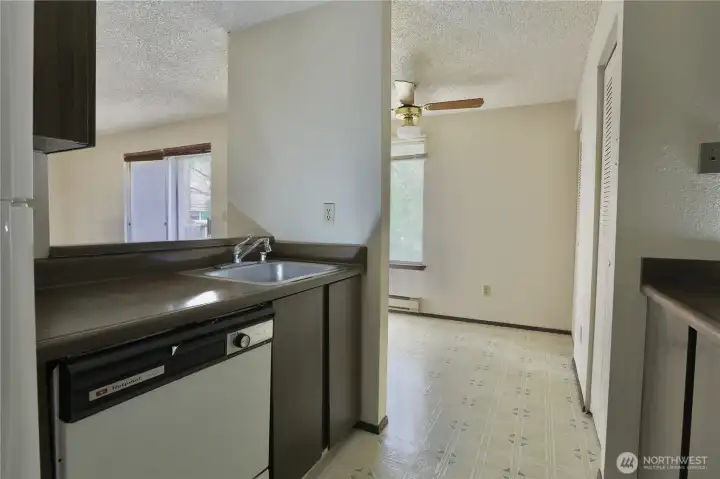 Ceiling fan in dining space