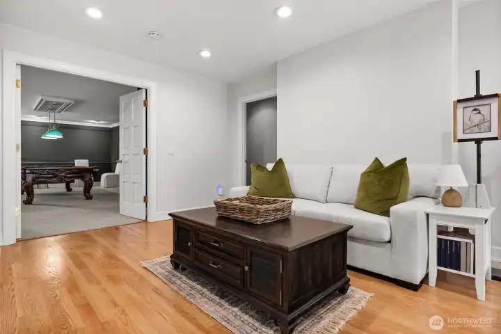 A nice loft/landing area at the top of the stairs; You can peek into the game room and flex room just to the right.