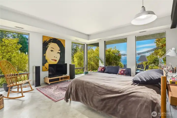 Lower family room has great views