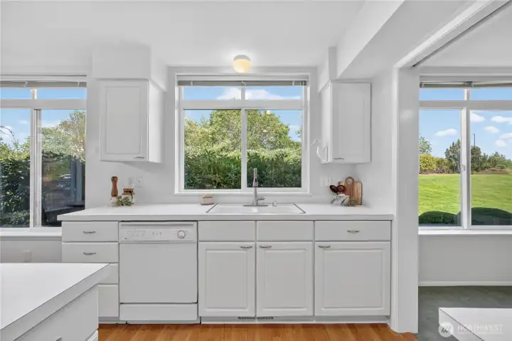 Kitchen overlooking Grassy Lawn