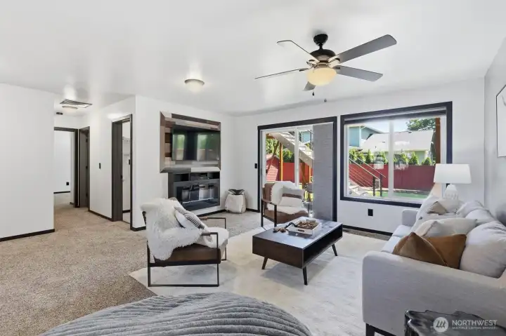 down stairs living looking to back patio