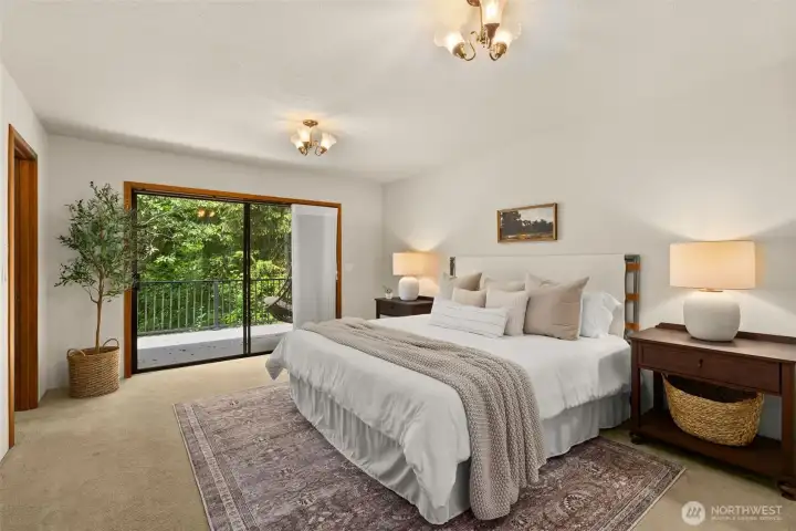 Main floor primary Suite with walk in closet, private deck and 5 pc primary bath. Main floor primary Suite with walk in closet, private deck and 5 pc primary bath.