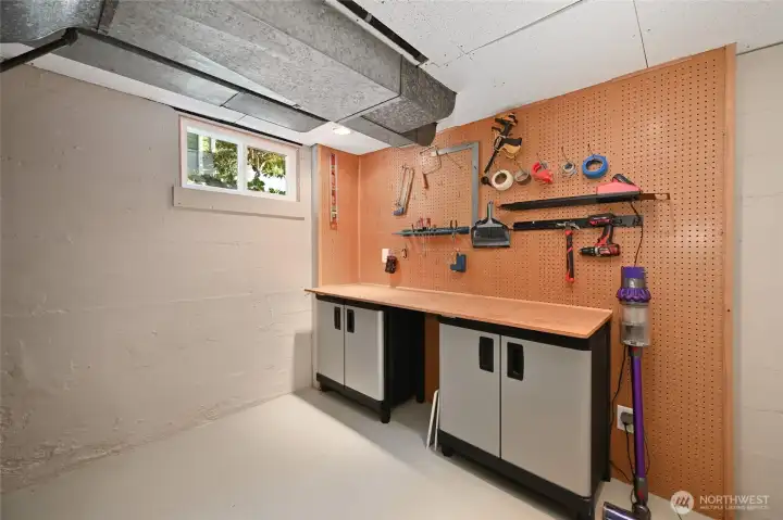 Bonus workbench and storage spaces as well.