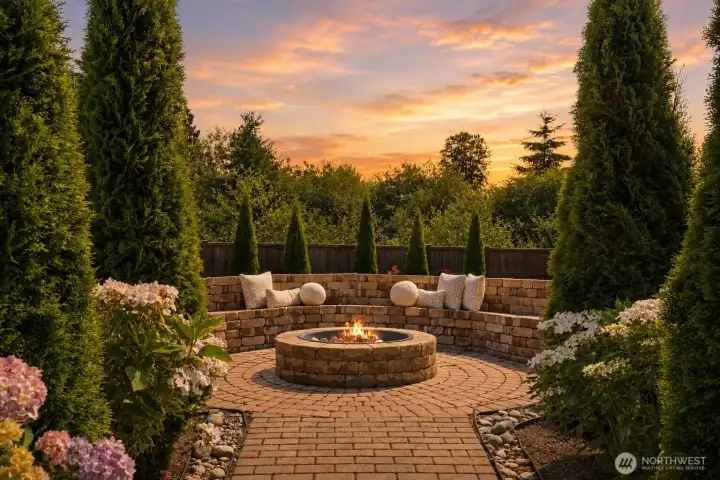 Backyard fire pit creates the perfect setting for outdoor gatherings.