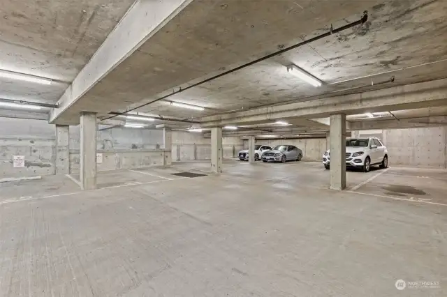 Large secured underground parking with a dedicated parking space for Unit 303. Parking Space #13