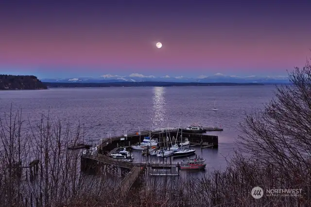 Watch the moon rise over the Langley Marina at the end of the day.