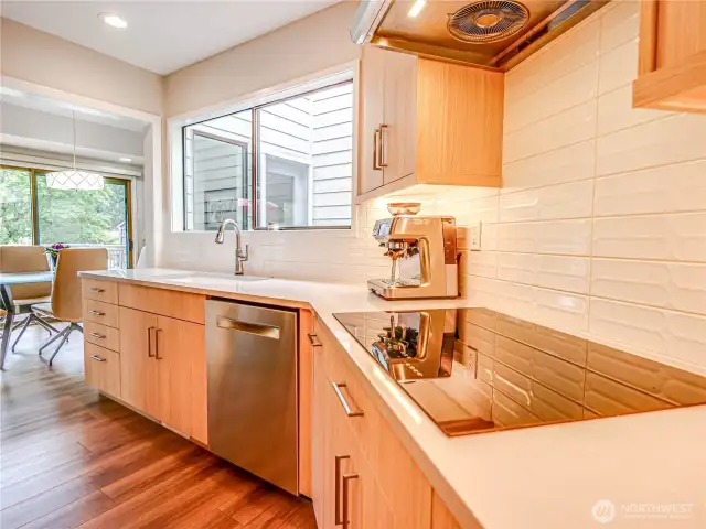 Smooth top stove. Microwave is convection for double oven capabilities.