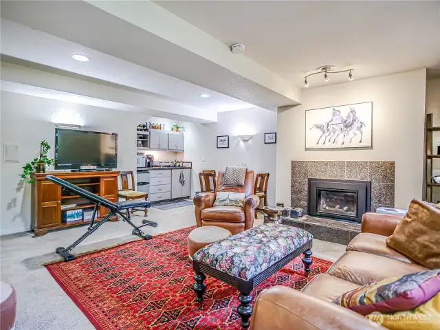 Lower level family room with kitchenette