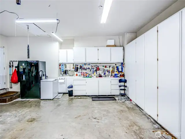 Large garage with built-ins.  and extra refrigerator and freezer.
