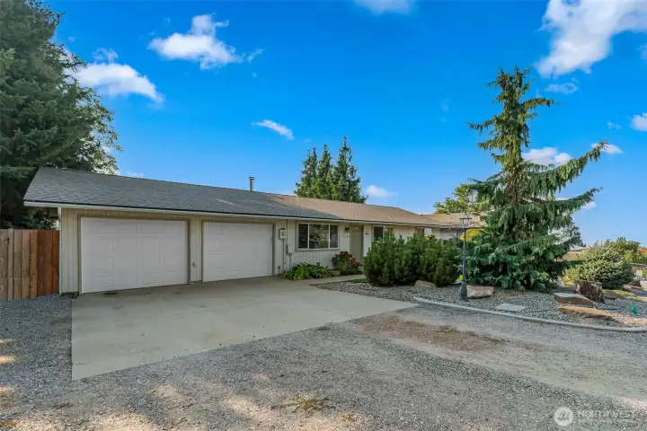 Attached two-car garage with ample parking.