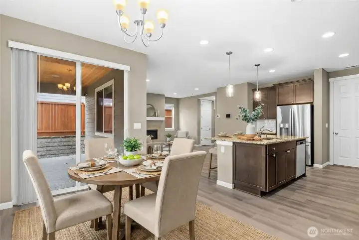 Dining area that leads to covered patio