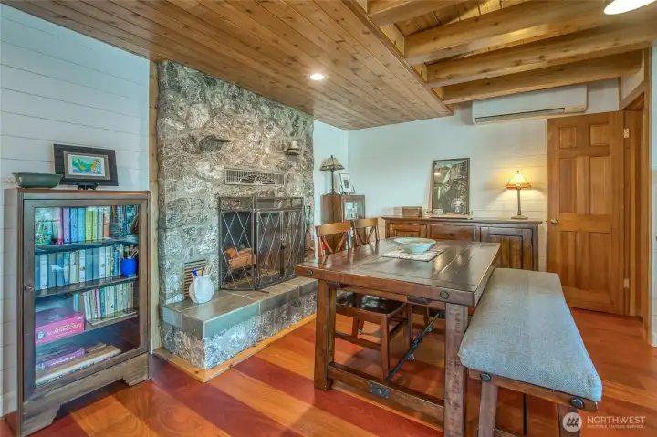The fireplace keeps the unique cottage charm in tact.