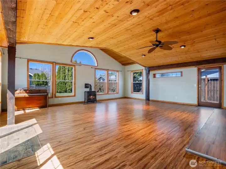 Cedar-accented great room serves as the centerpiece.