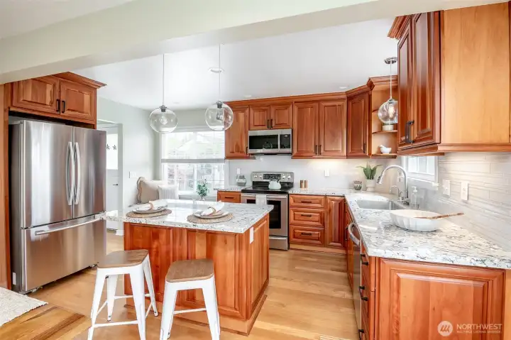 The kitchen island is perfect for quick breakfasts, late night snacks, and everything in between.