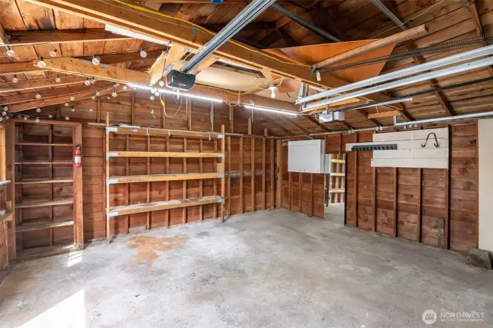 The two car garage has plenty of space to park and built-in storage.