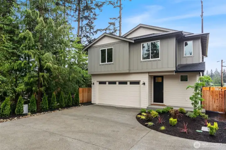 Exterior is landscaped.