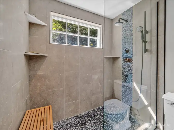 Custom tile shower in the guest bathroom.