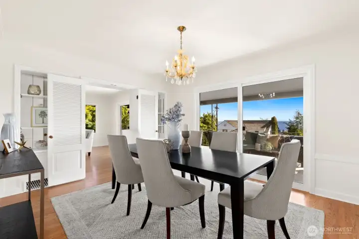 Large dinning room with views of the Puget Sound Large dinning room with views of the Puget Sound