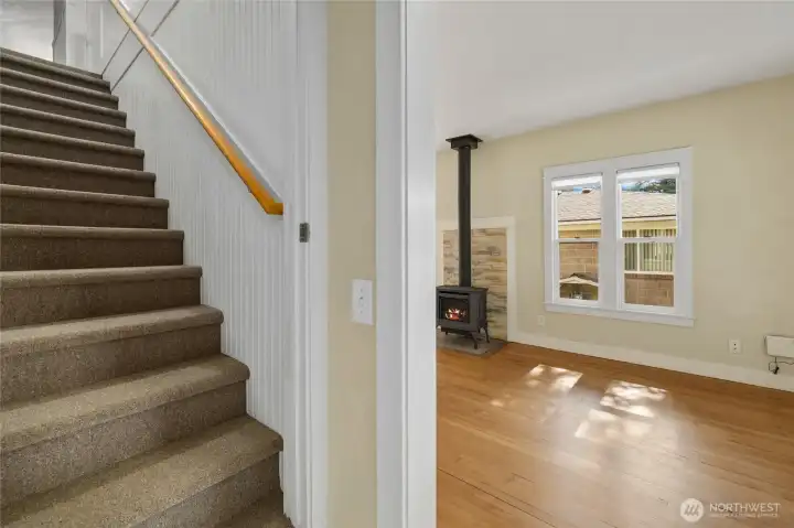 Stairs lead to the upper level. Stairs lead to the upper level.
