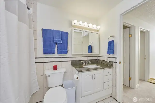 Upstairs beautiful bathroom with updated vanity and new toilet