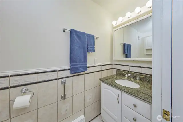 Updated vanity and new toilet in the downstairs guest bathroom
