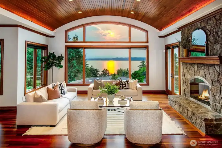 Vaulted & coved ceilings embrace the views from every window