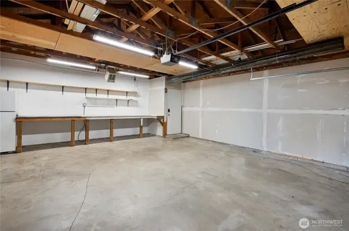 insulated 2 car garage includes workbench