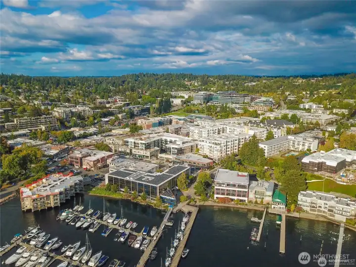 Drone View of Portsmith from over Lk Washington