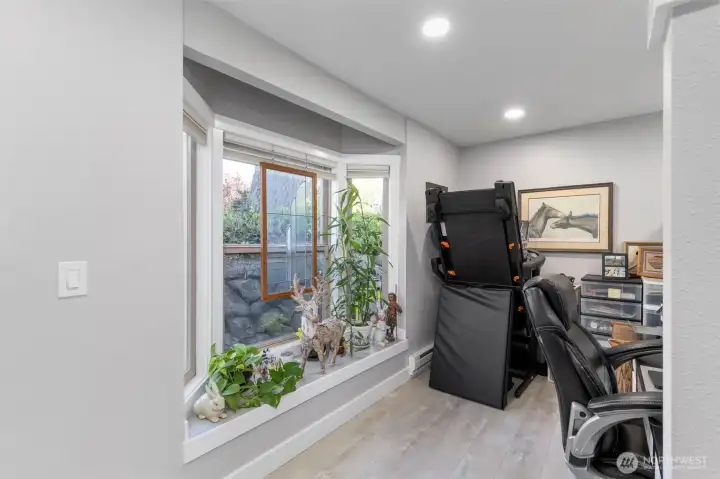 Workout, office, with a nice bay window.