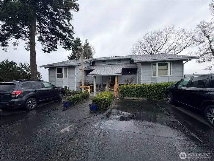 The new front of the building. New roof, new paint, new rails coming.