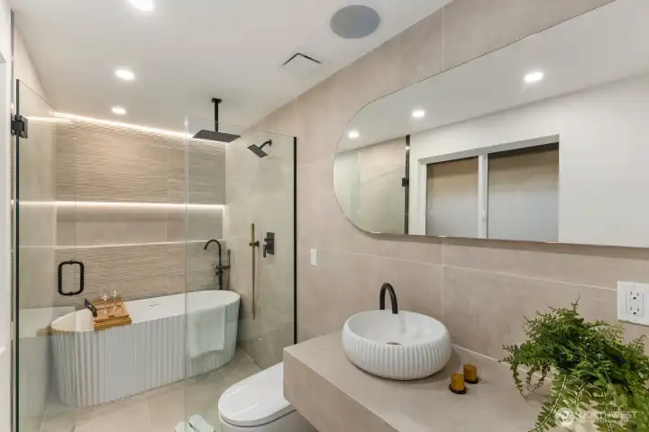 Primary suite bathroom with heated floors