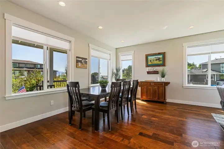 Spacious dining area will accomodate large table if desired. More bay views out the front windows. Spacious dining area will accomodate large table if desired. More bay views out the front windows.