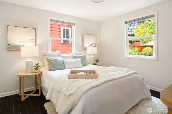 Spacious back bedrooms offer privacy and quiet.