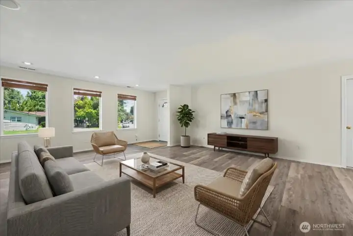 Virtually Staged living room entry main-level.