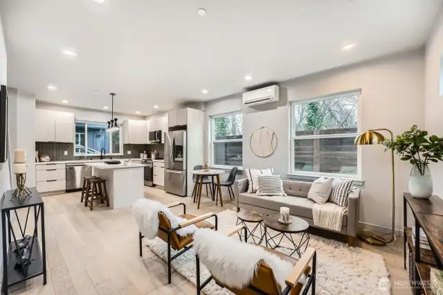 View of living room and kitchen