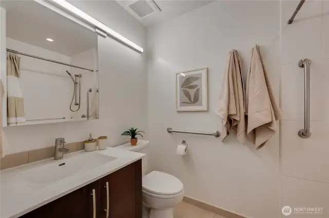 Here's the updated guest bath with extra large walk-in tile shower.