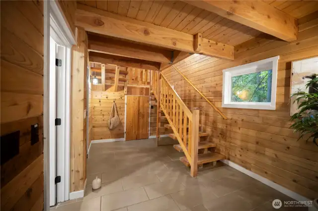 Skill meets natural beauty in woodwork. A modern, elegant lodge feel throughout. There is main level living, but we will head to 2nd story first.