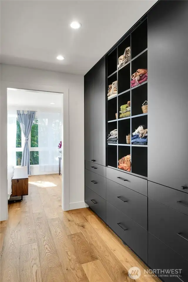 This custom closet space is just wonderful.